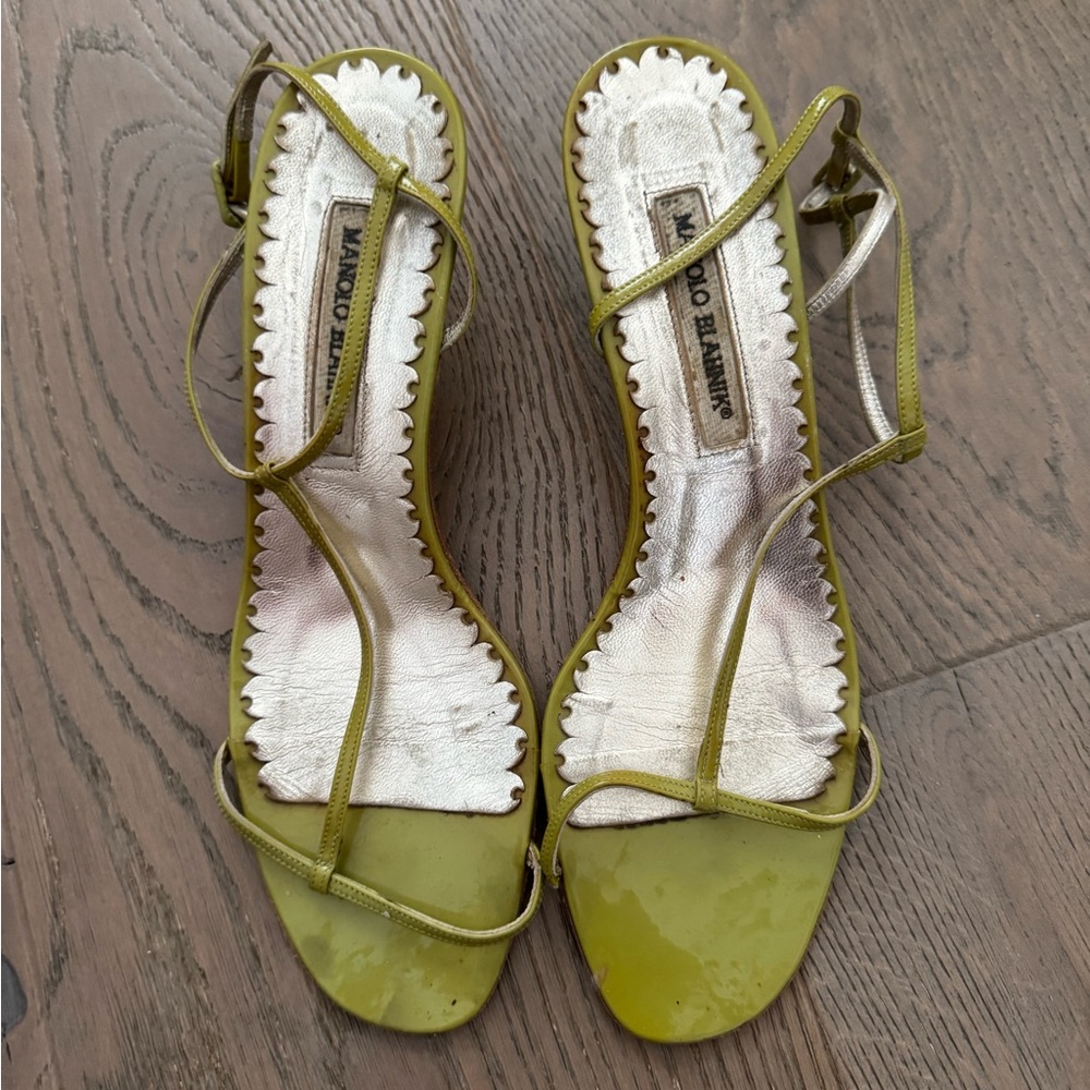 Manolo Blahnik Chartreuse Strappy Leather Sandals